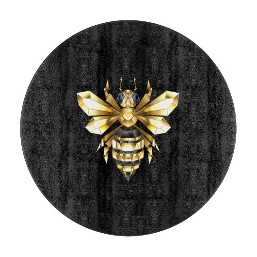 Faux Gold Foil Logo Bee Polygonaal op Zwart Snijplank (Voorkant)