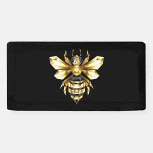 Faux Gold Foil Logo Bee Polygonaal op Zwart Spandoek