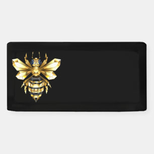 Faux Gold Foil Logo Bee Polygonaal op Zwart Spandoek