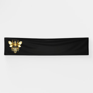 Faux Gold Foil Logo Bee Polygonaal op Zwart Spandoek