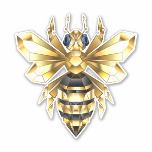 Faux Gold Foil Logo Bee Polygonaal op Zwart Sticker (Voorkant)