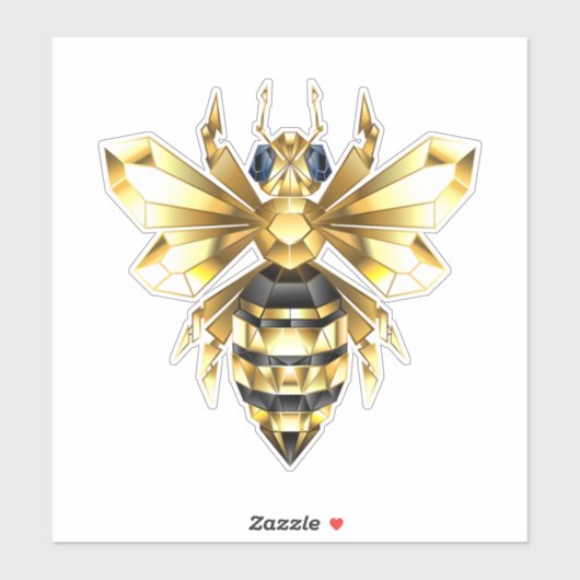 Faux Gold Foil Logo Bee Polygonaal op Zwart Sticker (Vel)