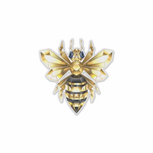 Faux Gold Foil Logo Bee Polygonaal op Zwart Sticker (Voorkant)