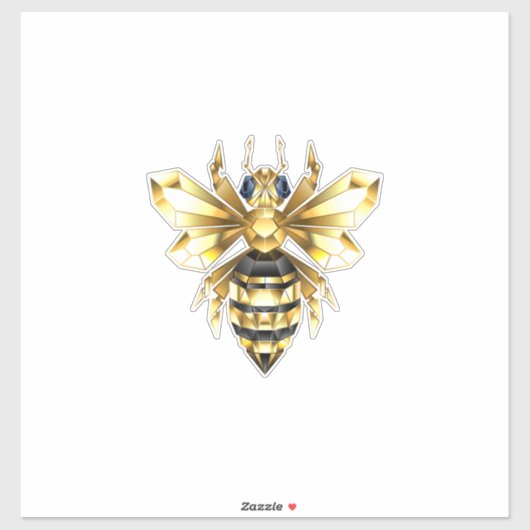 Faux Gold Foil Logo Bee Polygonaal op Zwart Sticker (Vel)