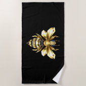 Faux Gold Foil Logo Bee Polygonaal op Zwart Strandlaken (Voorkant)