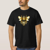 Faux Gold Foil Logo Bee Polygonaal op Zwart T-shirt (Voorkant)