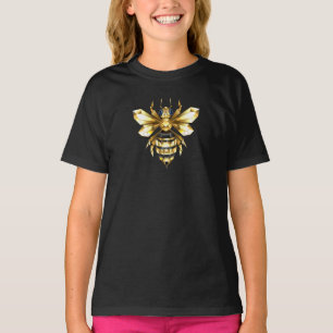 Faux Gold Foil Logo Bee Polygonaal op Zwart T-shirt