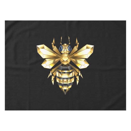 Faux Gold Foil Logo Bee Polygonaal op Zwart Tafelkleed (Voorkant (Horizontaal))
