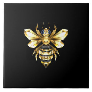 Faux Gold Foil Logo Bee Polygonaal op Zwart Tegeltje