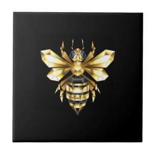 Faux Gold Foil Logo Bee Polygonaal op Zwart Tegeltje