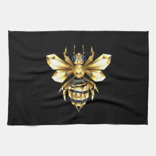 Faux Gold Foil Logo Bee Polygonaal op Zwart Theedoek