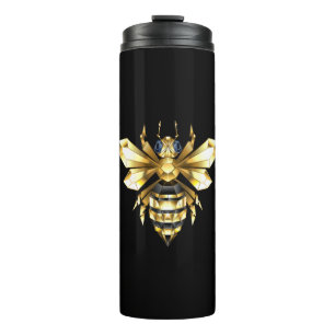 Faux Gold Foil Logo Bee Polygonaal op Zwart Thermosbeker