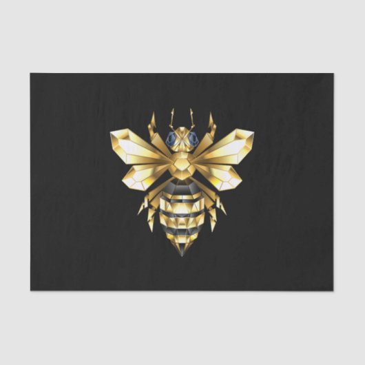 Faux Gold Foil Logo Bee Polygonaal op Zwart Tissuepapier (Voorkant)