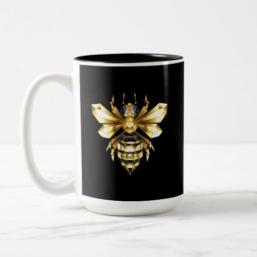 Faux Gold Foil Logo Bee Polygonaal op Zwart Tweekleurige Koffiemok (Links)