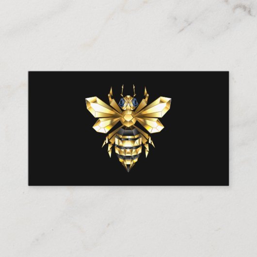 Faux Gold Foil Logo Bee Polygonaal op Zwart Visitekaartje (Voorkant)