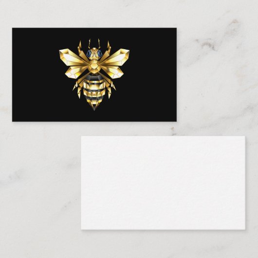 Faux Gold Foil Logo Bee Polygonaal op Zwart Visitekaartje (Voorkant / Achterkant)