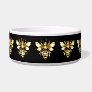 Faux Gold Foil Logo Bee Polygonaal op Zwart Voerbakje