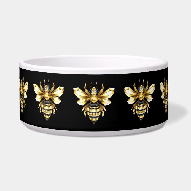 Faux Gold Foil Logo Bee Polygonaal op Zwart Voerbakje (Voorkant)