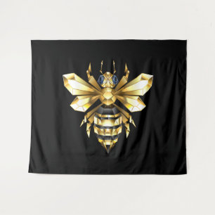 Faux Gold Foil Logo Bee Polygonaal op Zwart Wandkleed