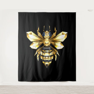 Faux Gold Foil Logo Bee Polygonaal op Zwart Wandkleed