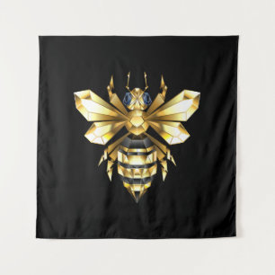 Faux Gold Foil Logo Bee Polygonaal op Zwart Wandkleed