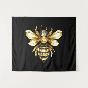 Faux Gold Foil Logo Bee Polygonaal op Zwart Wandkleed