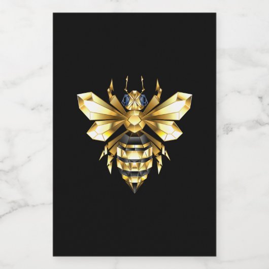 Faux Gold Foil Logo Bee Polygonaal op Zwart Wijn Etiket (Enkel label)