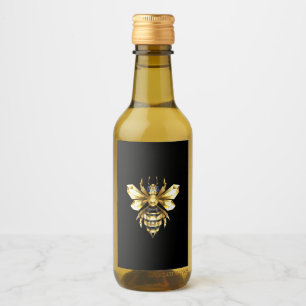 Faux Gold Foil Logo Bee Polygonaal op Zwart Wijn Etiket