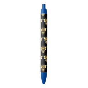 Faux Gold Foil Logo Bee Polygonaal op Zwart Zwarte Inkt Pen