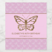 Faux Gold Foil look Butterfly - Lila verjaardag Wijn Etiket (Enkel label)
