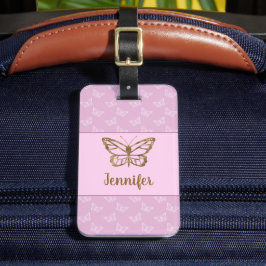 Faux Gold Foil look Butterfly on Lavender Paars Bagagelabel