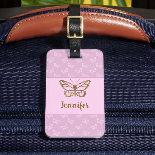Faux Gold Foil look Butterfly on Lavender Paars Bagagelabel (Voorkant Insitu 2)