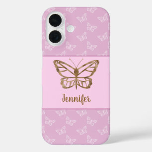 Faux Gold Foil look Butterfly on Lavender Paars iPhone 16 Hoesje