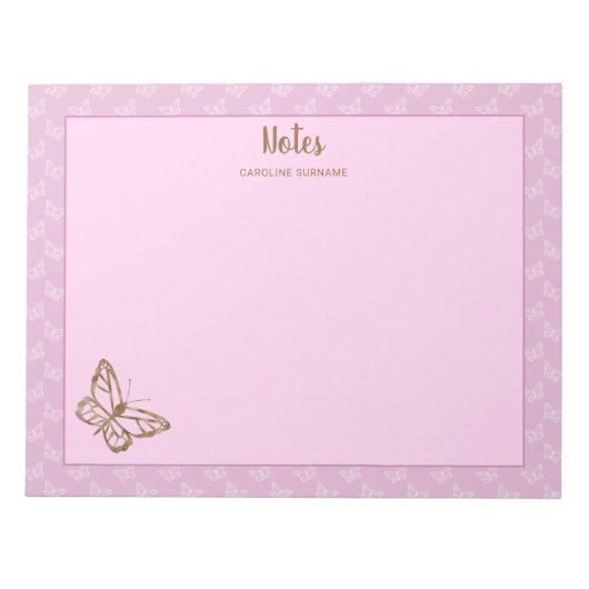 Faux Gold Foil look Butterfly on Lavender Paars Notitieblok (Voorkant)