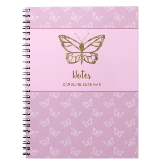 Faux Gold Foil look Butterfly on Lavender Paars Notitieboek (Voorkant)