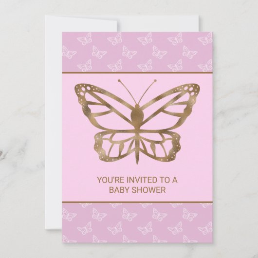 Faux Gold Foil look Butterfly - Paars Baby shower Kaart (Voorkant)