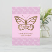 Faux Gold Foil look Butterfly - Paars Baby shower Kaart (Staand voorkant)