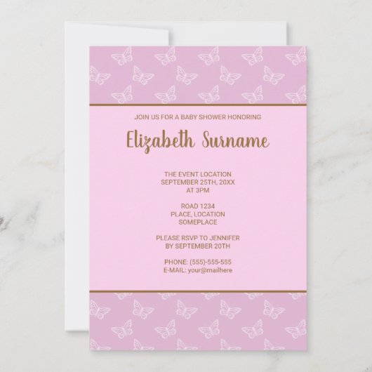 Faux Gold Foil look Butterfly - Paars Baby shower Kaart (Achterkant)