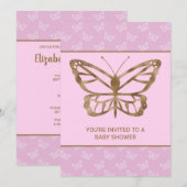 Faux Gold Foil look Butterfly - Paars Baby shower Kaart (Voorkant / Achterkant)