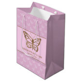 Faux Gold Foil look Butterfly - Paars Baby shower Medium Cadeauzakje (Voorkant Gekanteld)