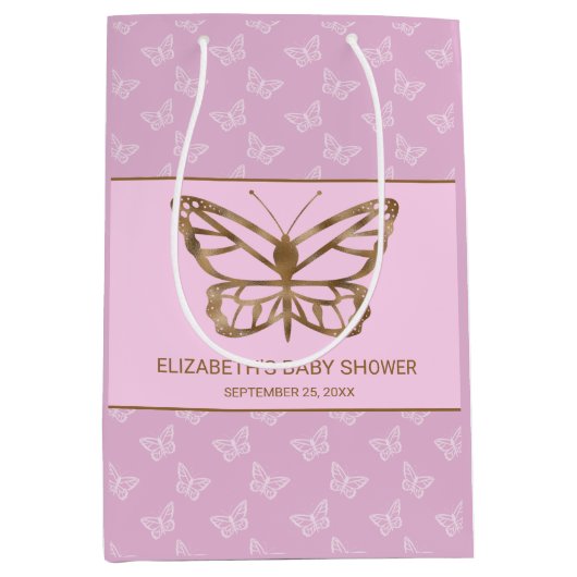 Faux Gold Foil look Butterfly - Paars Baby shower Medium Cadeauzakje (Voorkant)