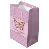Faux Gold Foil look Butterfly - Paars Baby shower Medium Cadeauzakje (Achterkant Gekanteld)