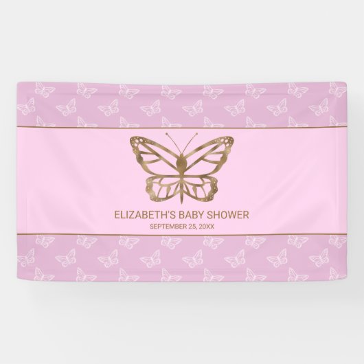 Faux Gold Foil look Butterfly - Paars Baby shower Spandoek (Horizontaal)