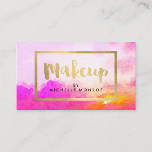 Faux Gold Foil Makeup Tekst op roze Waterverf Visitekaartje