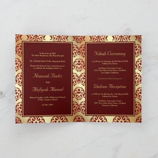 Faux Gold Foil Maroon Red Damask Muslim Weduwschap (Binnen)