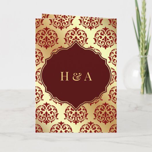 Faux Gold Foil Maroon Red Damask Muslim Weduwschap (Achterkant)