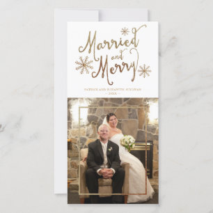 Faux Gold Foil MARRIED AND MERRY   2015 Vakantie Feestdagenkaart