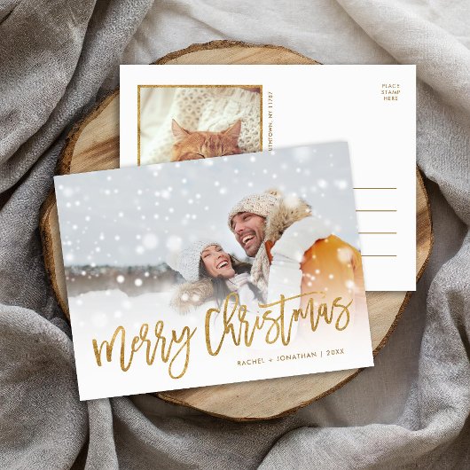 Faux Gold Foil Merry Christmas Foto Overlay Feestdagenkaart