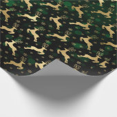 Faux Gold Foil met kerstrendier en groene keh Cadeaupapier (Hoek)