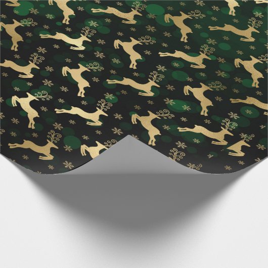 Faux Gold Foil met kerstrendier en groene keh Cadeaupapier (Hoek)